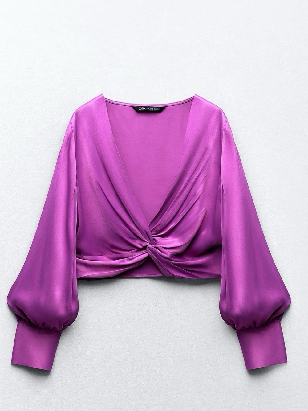 Zara Magenta Twist-Front Long Sleeve Blouse
